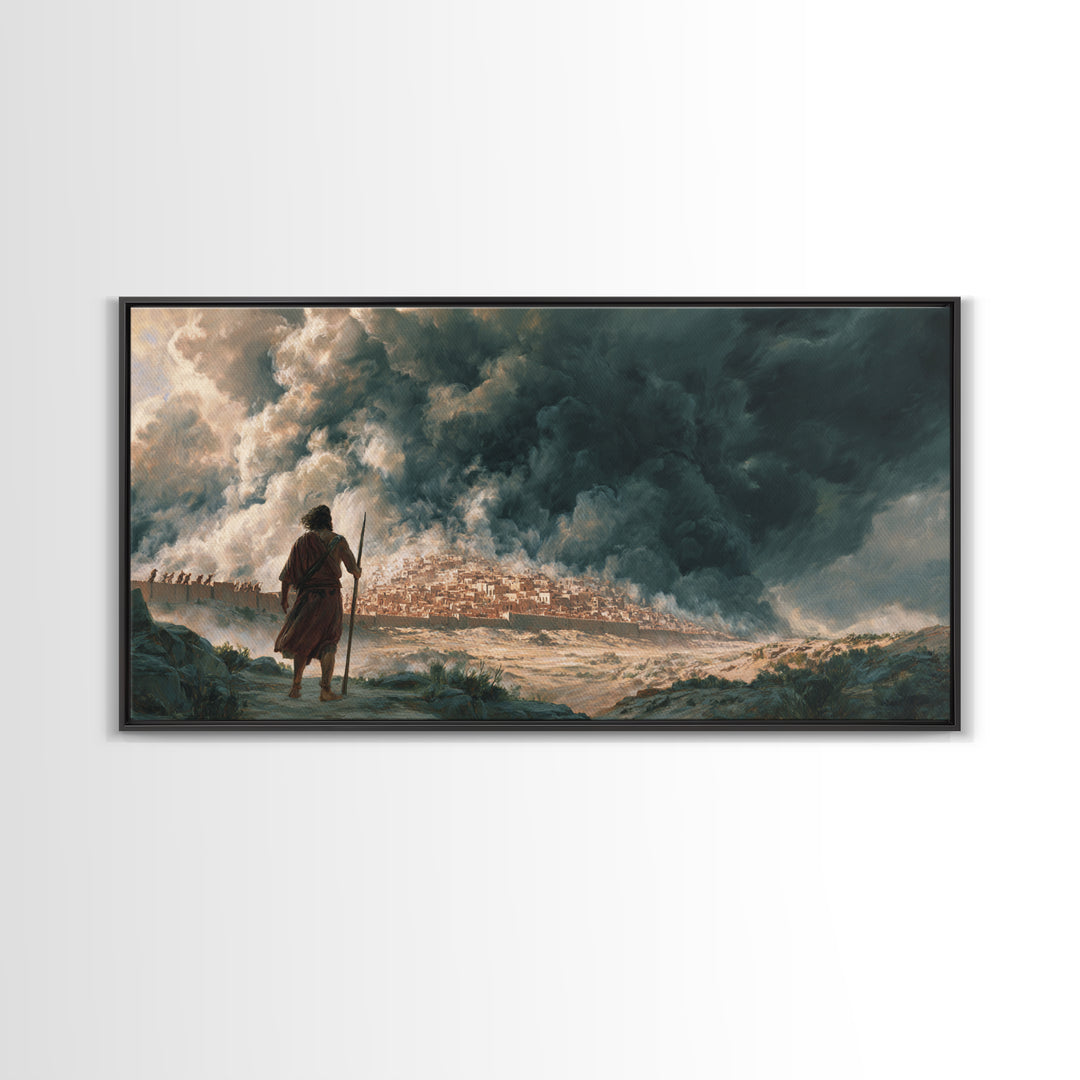 Dramatic Prophet Before Stormy City Wall Art, Biblical Landscape Canvas Print, Dark Fantasy Art, Religious Home Decor, Fine Art Print