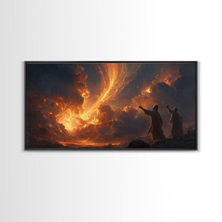 Fiery Pillar In Storm Clouds Framed Canvas Print, Biblical Wall Art, Spiritual Landscape Decor, Christian Gift For New Home