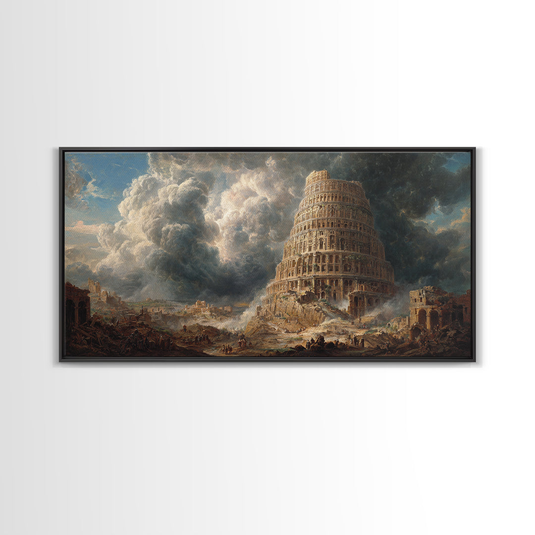 Tower Of Babel Storm Canvas Print, Biblical Architecture Wall Art, Dark Academia Decor, Classical Fantasy Landscape Art Print