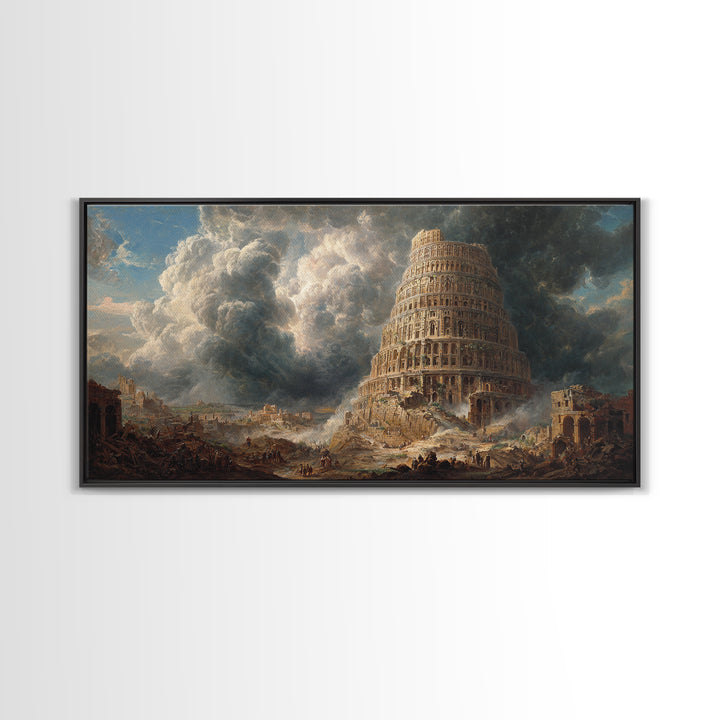 Tower Of Babel Storm Canvas Print, Biblical Architecture Wall Art, Dark Academia Decor, Classical Fantasy Landscape Art Print
