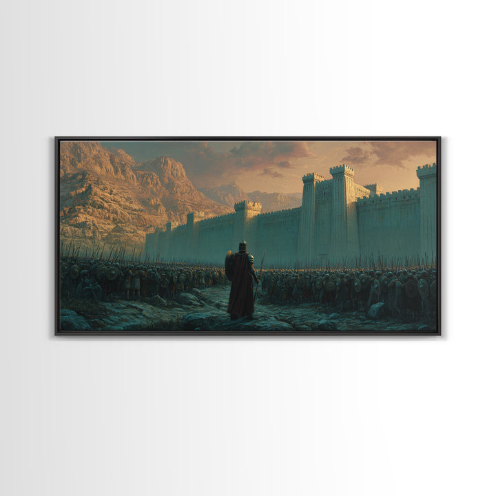 Lone Commander Before Castle Army Wall Art, Epic Medieval Fantasy Canvas Print, Knight Battle Landscape, Man Cave Decor, Gift For Him