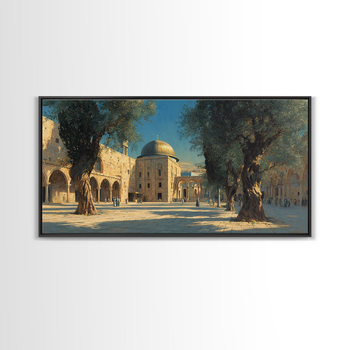 Jerusalem Olive Tree Courtyard Canvas Print, Islamic Architecture Wall Art, Mediterranean Travel Decor, Historic City Art Print