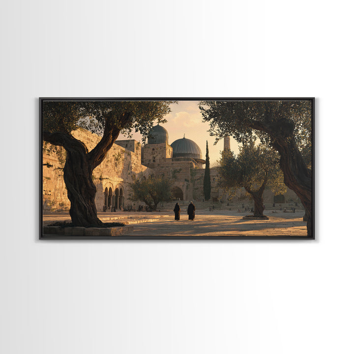 Jerusalem Olive Courtyard Wall Art, Islamic Architecture Canvas Print, Warm Travel Decor For Prayer Room And Entryway Home Decor