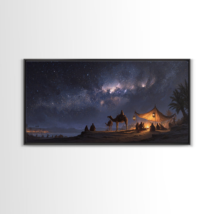Milky Way Desert Camp Wall Art, Camel Tent Night Sky Canvas Print, Celestial Landscape, Boho Travel Home Decor Gift For Her