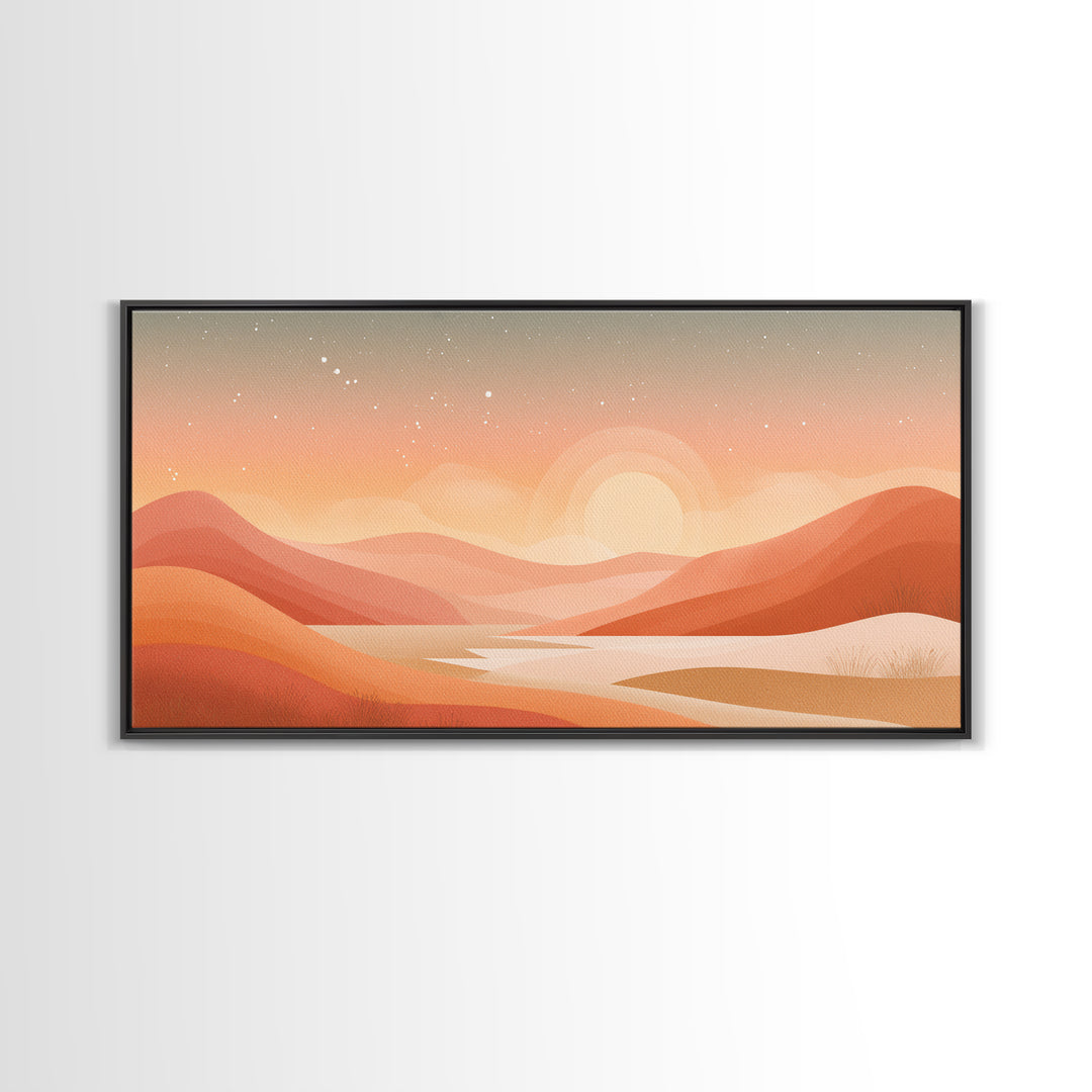 Warm Abstract Sunrise Landscape Wall Art, Desert Hills Canvas Print, Earth Tone Decor, Modern Living Room Above Sofa Art