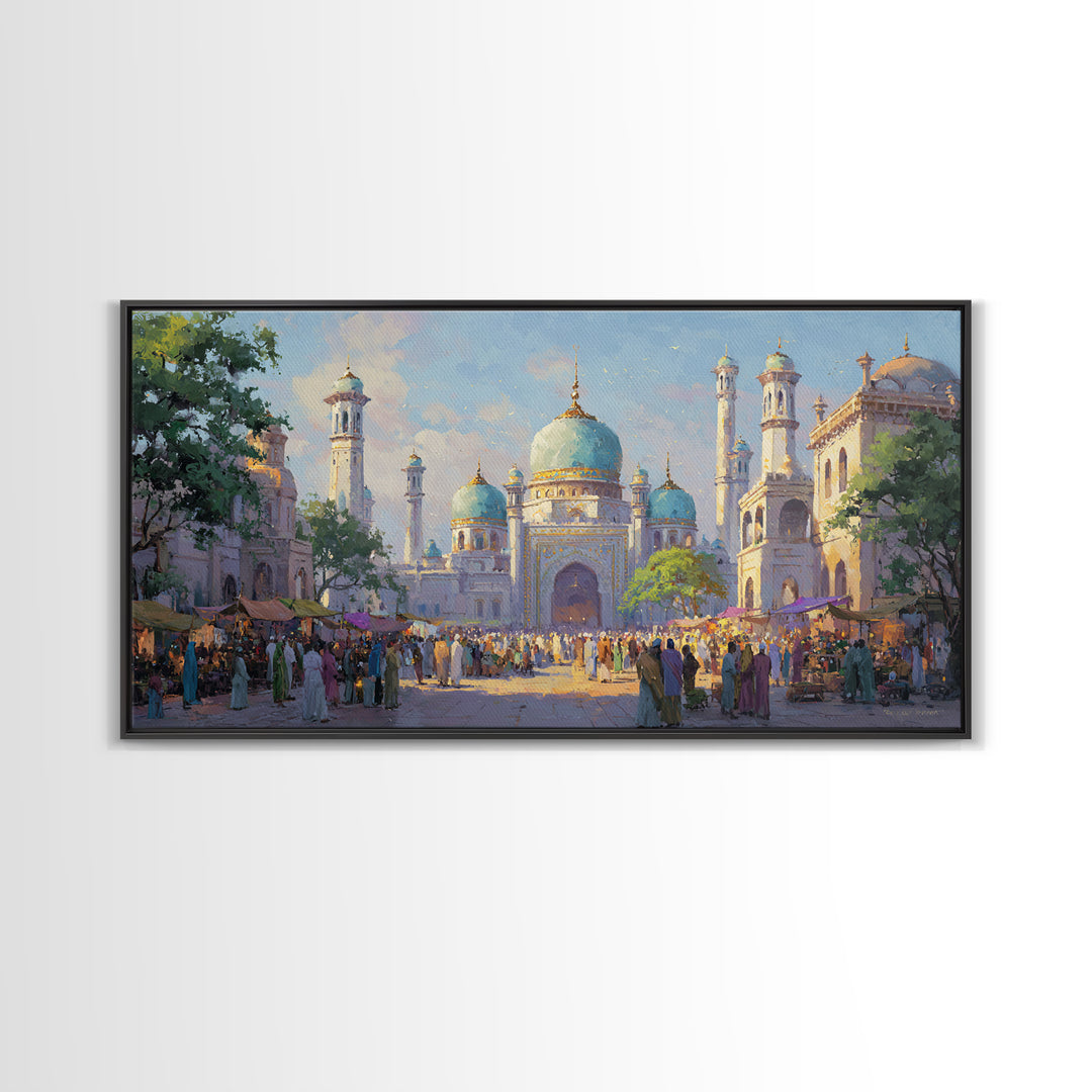 Turquoise Dome Mosque Marketplace Wall Art, Islamic Architecture Canvas, Travel Poster Decor, Asian Inspired Art, Eid Gift