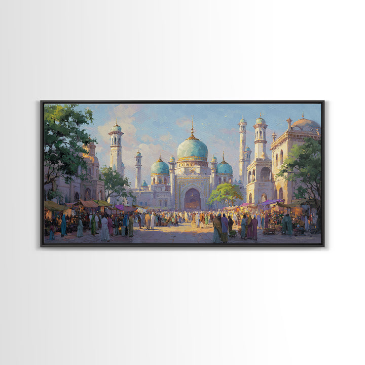 Turquoise Dome Mosque Marketplace Wall Art, Islamic Architecture Canvas, Travel Poster Decor, Asian Inspired Art, Eid Gift