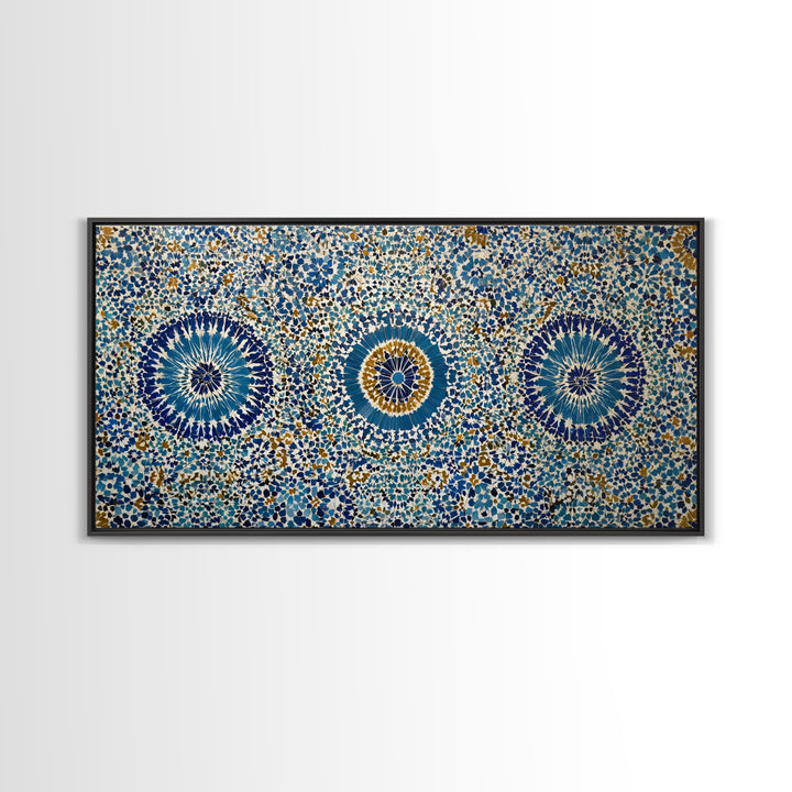 Blue Moroccan Geometric Mosaic Wall Art, Islamic Tile Pattern Canvas Print, Mediterranean Decor, Boho Home Accent Gift Idea