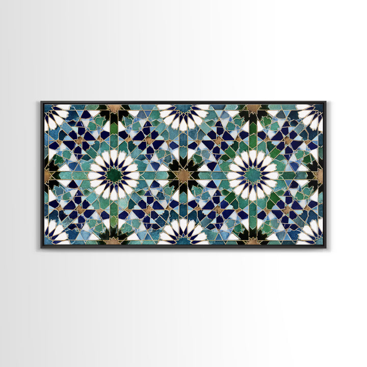 Blue Green Moroccan Tile Pattern Wall Art, Islamic Geometric Mosaic Print, Mediterranean Home Decor, Boho Wall Decor, Kitchen Decor