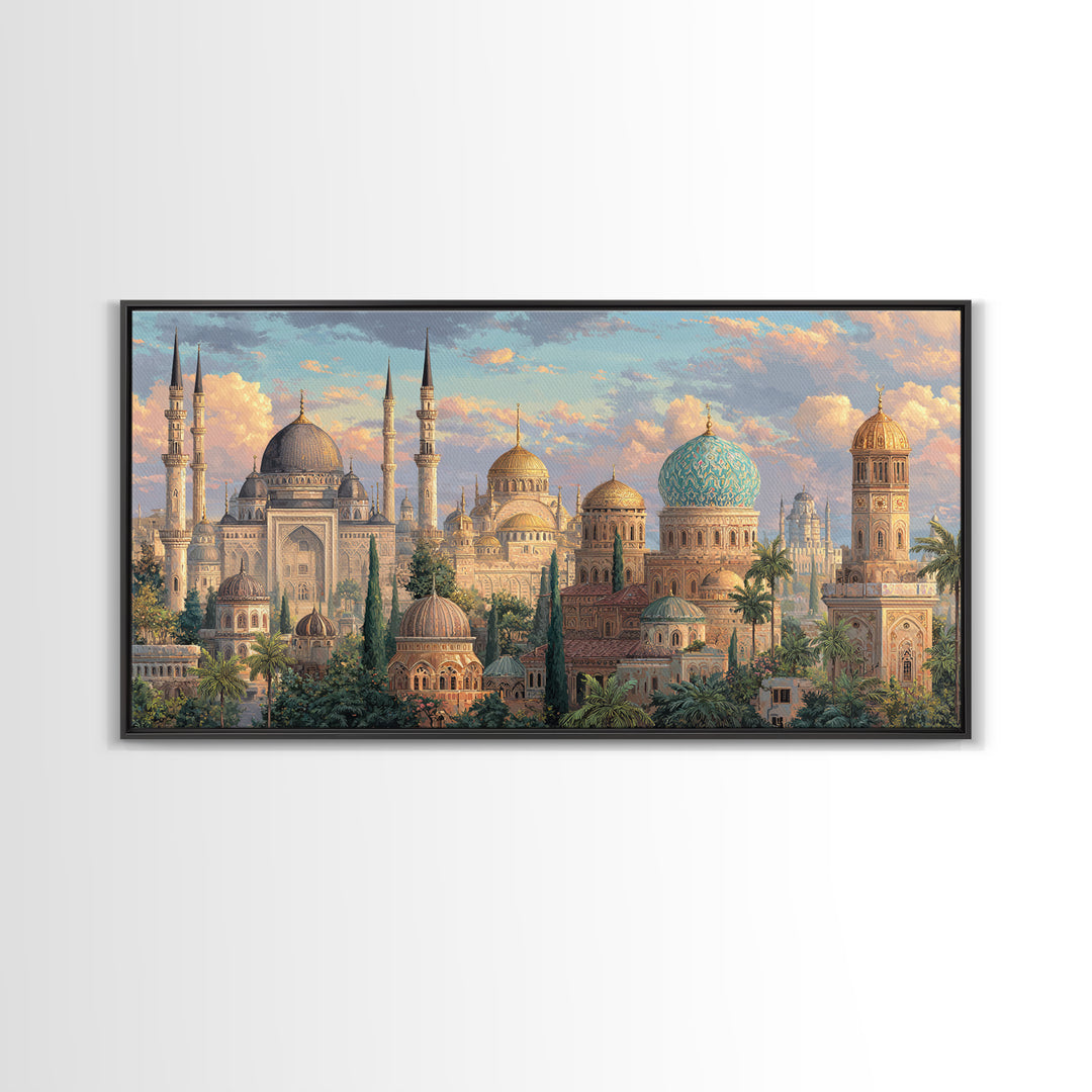 Ornate Mosque Domes And Minarets Canvas Print, Islamic Wall Art, Arabic Architecture, Ramadan Decor, Housewarming Gift, Eid Gift