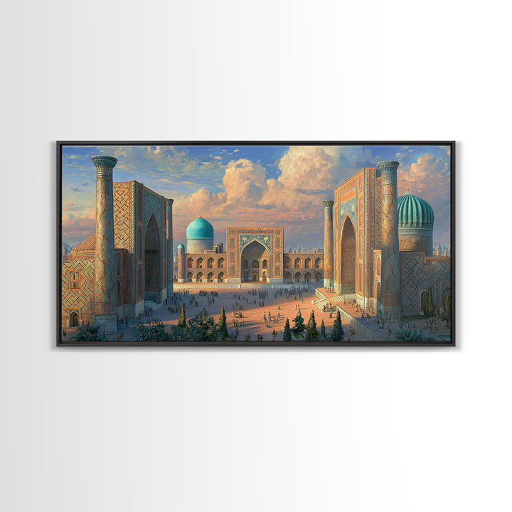 Samarkand Blue Dome Architecture Framed Canvas Print, Islamic Wall Art, Silk Road Travel Poster Home Decor Gift Idea For Him