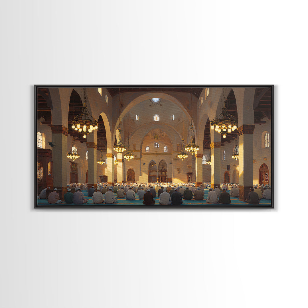 Sunlit Mosque Prayer Hall Wall Art, Islamic Home Decor, Arabic Architecture Print, Ramadan Gift, Spiritual Living Room Decor