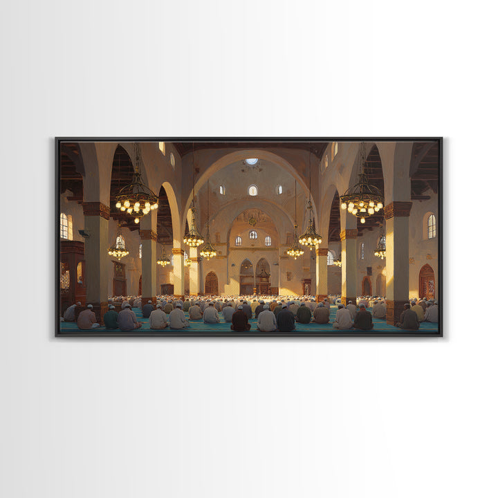Sunlit Mosque Prayer Hall Wall Art, Islamic Home Decor, Arabic Architecture Print, Ramadan Gift, Spiritual Living Room Decor