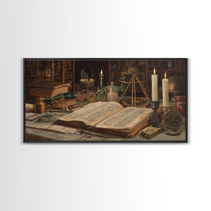 Alchemy Library Manuscript Wall Art, Dark Academia Canvas Print, Occult Still Life, Gothic Office Decor, Book Lover Gift