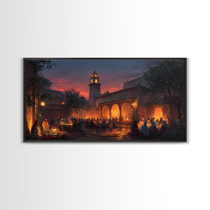 Lantern Courtyard Market Wall Art, Mediterranean Evening Canvas Print, Moroccan Bazaar Decor, Warm Travel Poster Gift For Home