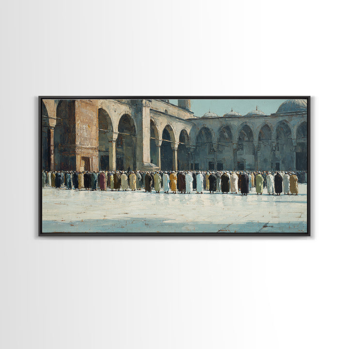 Islamic Courtyard Prayer Gathering Wall Art, Mosque Architecture Canvas Print, Muslim Home Decor, Ramadan Eid Spiritual Gift