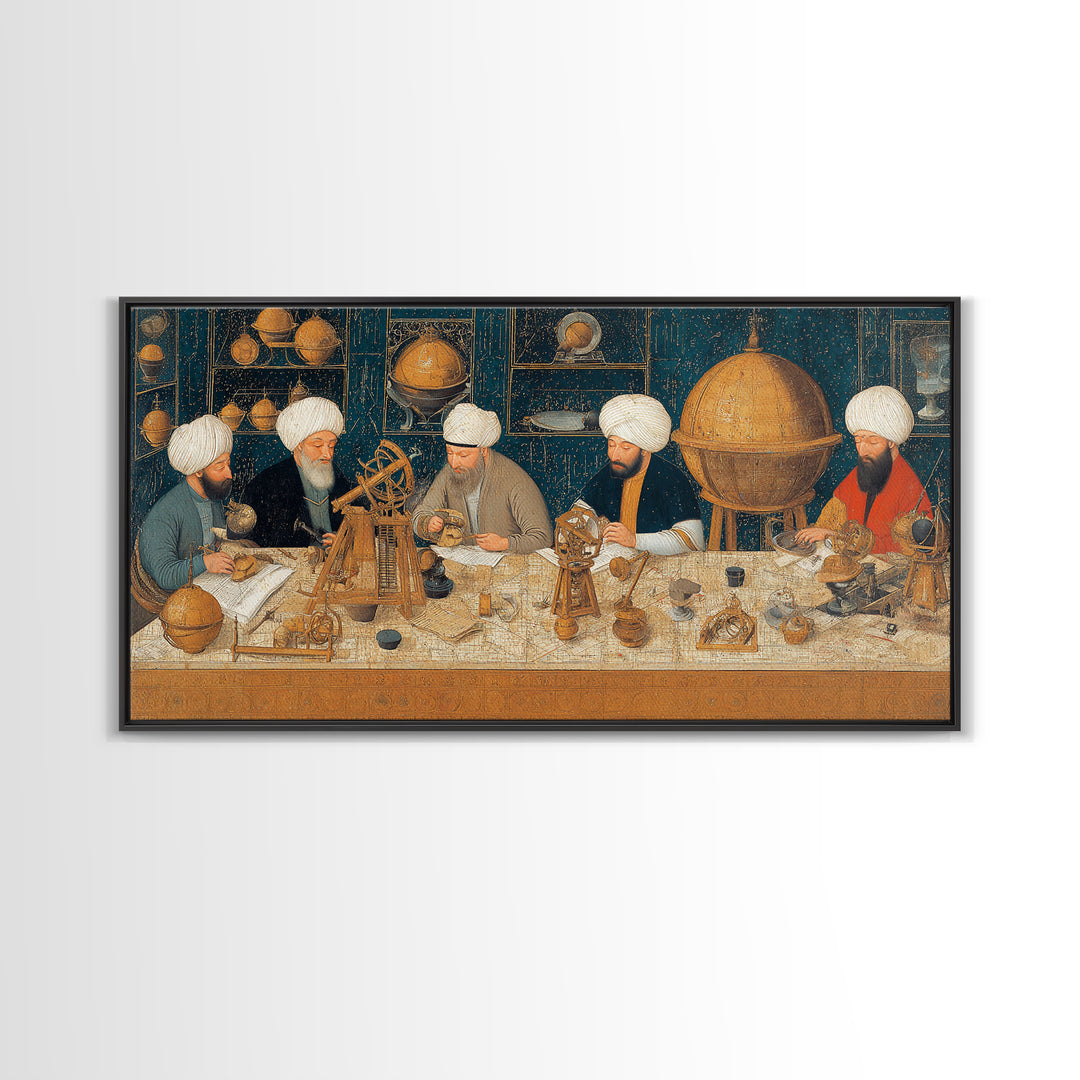 Golden Age Astronomers With Astrolabes Canvas Print, Islamic Wall Art, Historical Science Art, Arabic Decor, Office Wall Decor