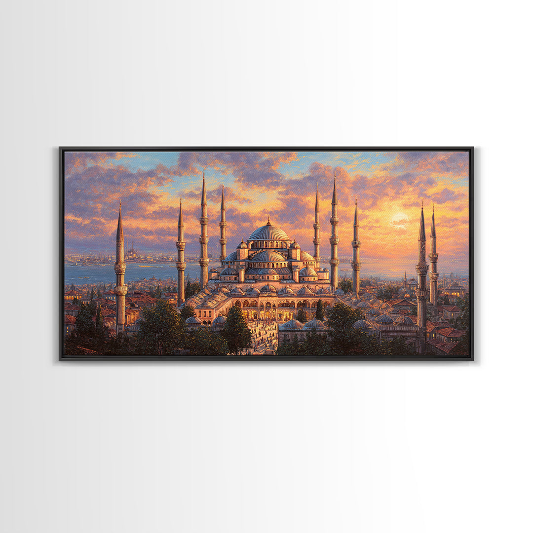 Sunset Blue Mosque Canvas Print, Istanbul Islamic Architecture Wall Art, Travel Poster Decor For Elegant Living Room Home Decor