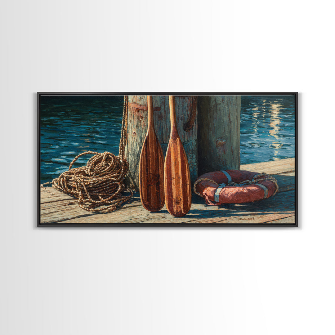 Weathered Dock Oars And Rope Canvas Print, Nautical Wall Art, Coastal Lake House Decor, Beach House Gift For Him, Fine Art Print