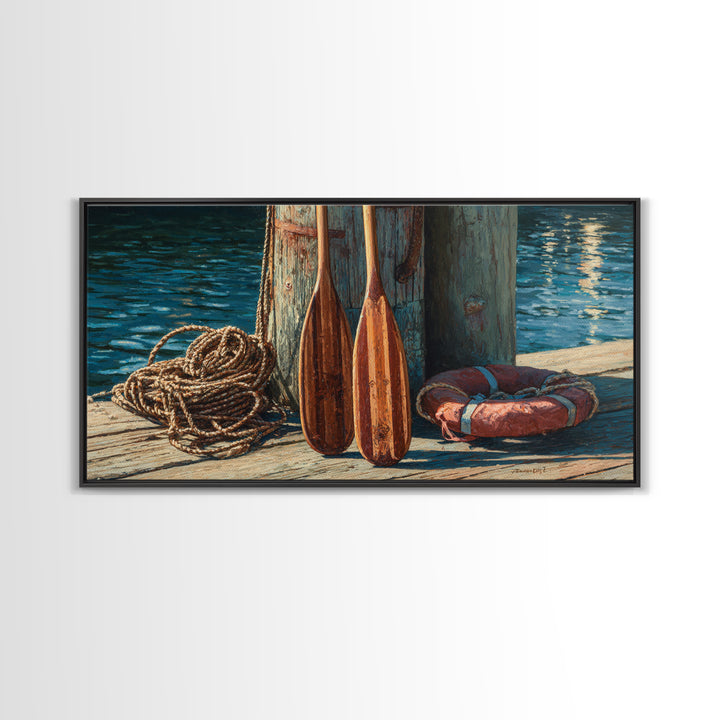 Weathered Dock Oars And Rope Canvas Print, Nautical Wall Art, Coastal Lake House Decor, Beach House Gift For Him, Fine Art Print