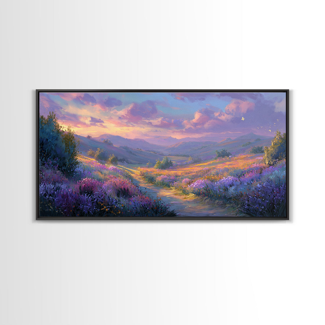 Lavender Mountain Valley Canvas Print, Colorful Landscape Wall Art, Purple Wildflower Living Room Decor, Statement Large Print
