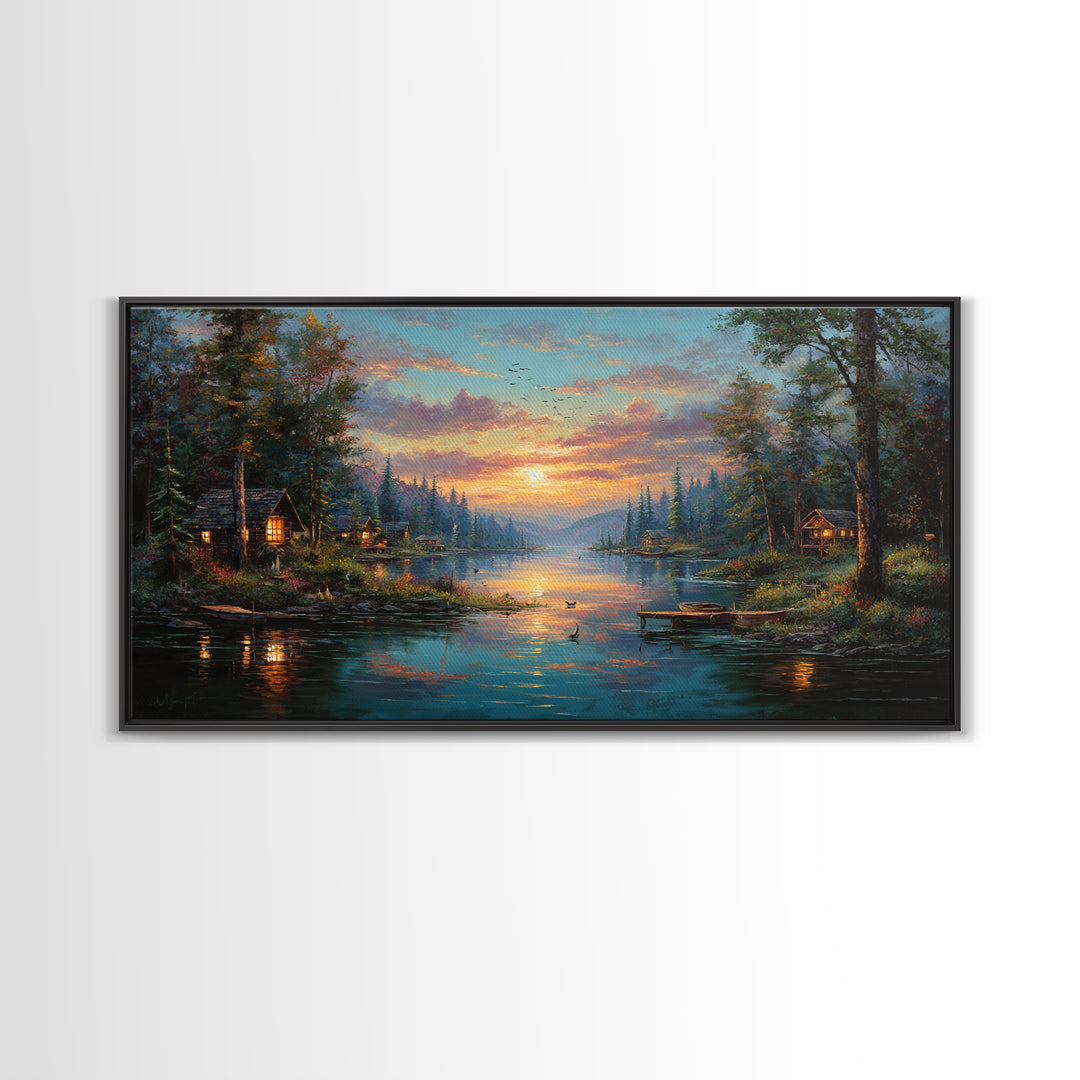 Peaceful Forest Lake Sunrise Canvas Print, Cozy Cabin Wall Art, Rustic Home Decor, Lake House Gift, Living Room Art, Nature Wall Art