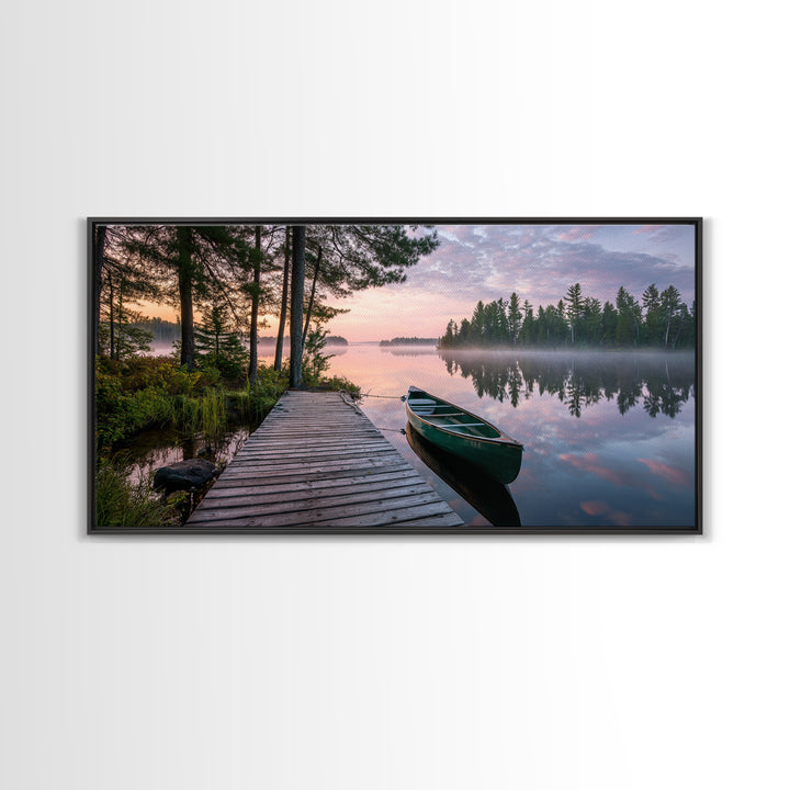 Tranquil Sunset Dock View With Lantern Framed Canvas Print Wall Art Coastal Home Decor Bedroom Wall Art