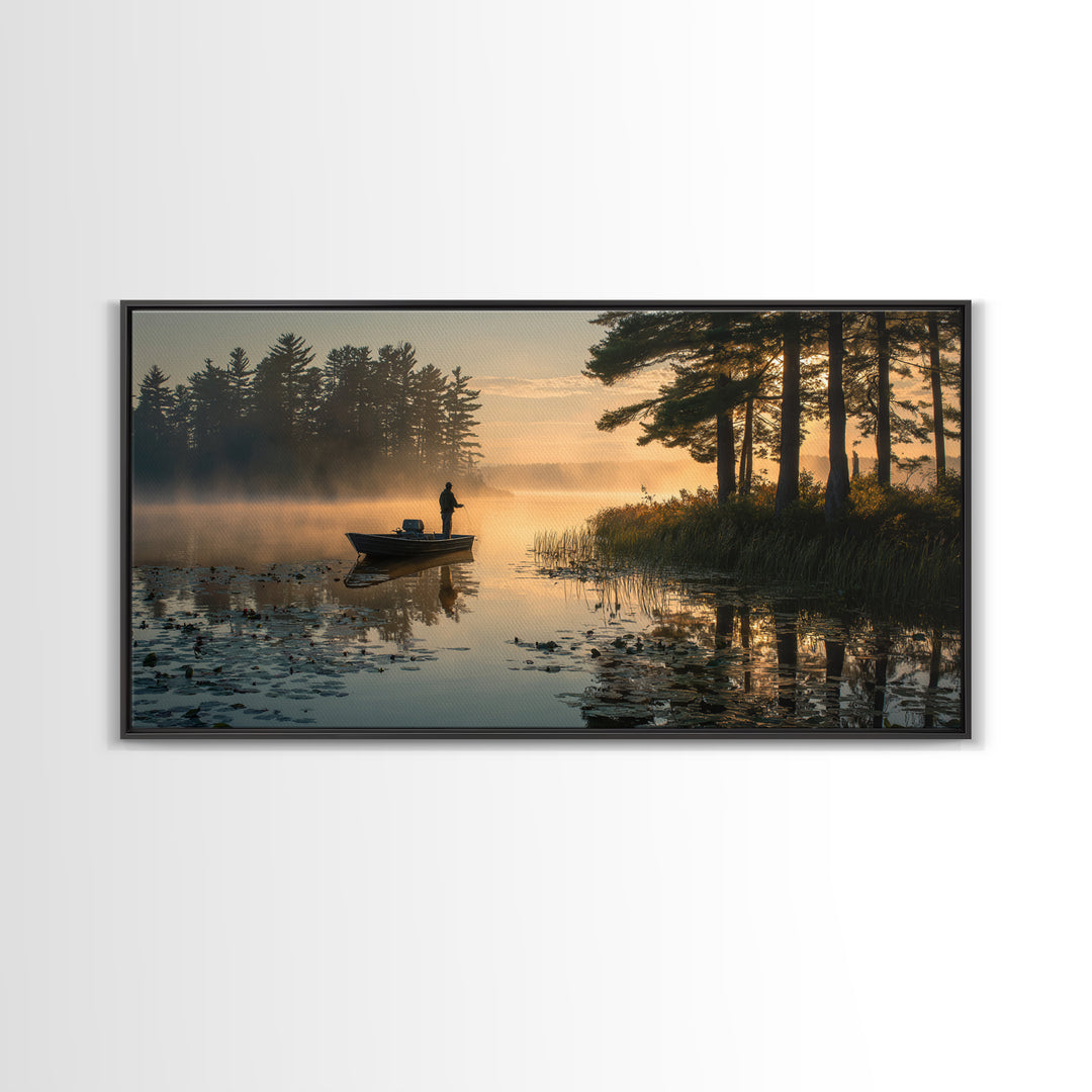 Peaceful Early Morning Lake Landscape Photography Wall Art For Rustic Home Decor And Living Room Framed