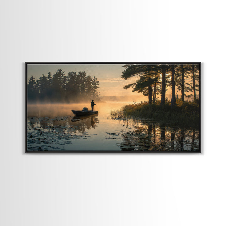 Peaceful Early Morning Lake Landscape Photography Wall Art For Rustic Home Decor And Living Room Framed
