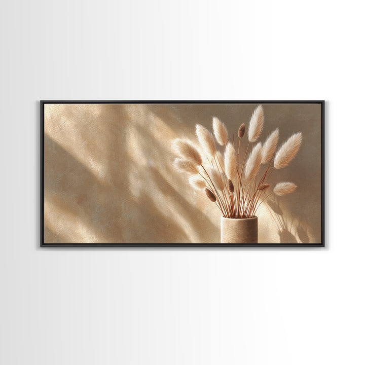 Soft Pampas Grass In Beige Sunlight Canvas Print, Minimalist Neutral Wall Art, Japandi Bedroom Decor Gift For Her, Modern Home Decor