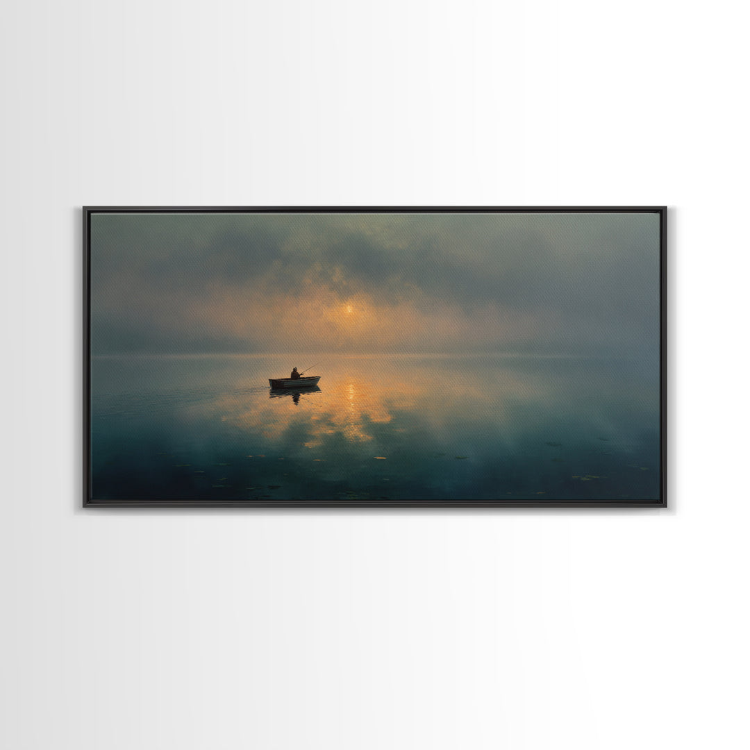 Upbeat Meditation Scene At Sunset With Person Silhouetted Over Ocean Calm Wall Art