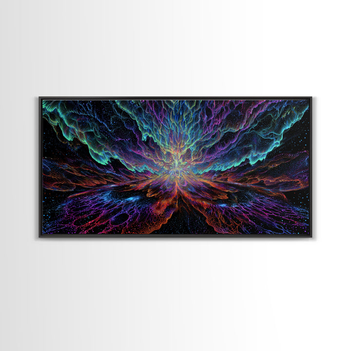 Mystic Neon Landscape With Glowing Pink Sun And Linear Mountains Canvas Print Retro Futuristic Wall Art Digital Decor For Office