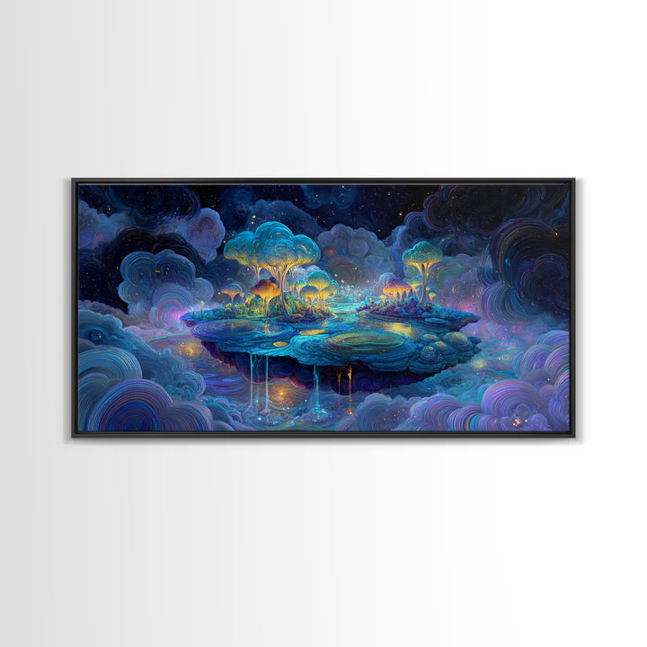 Vibrant Purple Night Bridge With City Lights Reflected On Water Large Wall Art Framed Canvas Print Modern Urban Home Decor