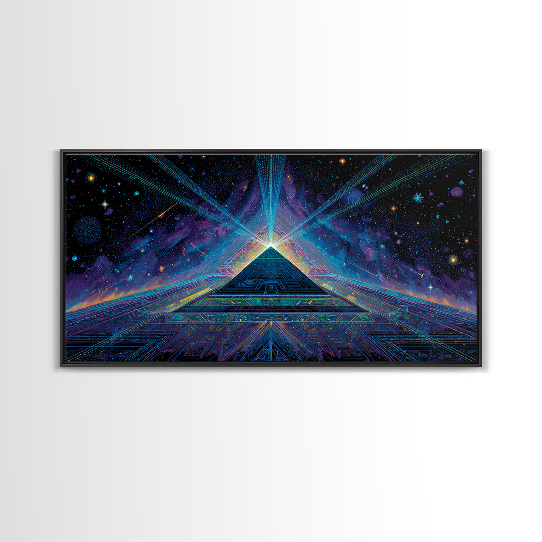Retro Futuristic City Street At Night With Neon Lights And Muscle Cars Captured As Canvas Print For Man Cave Or Office
