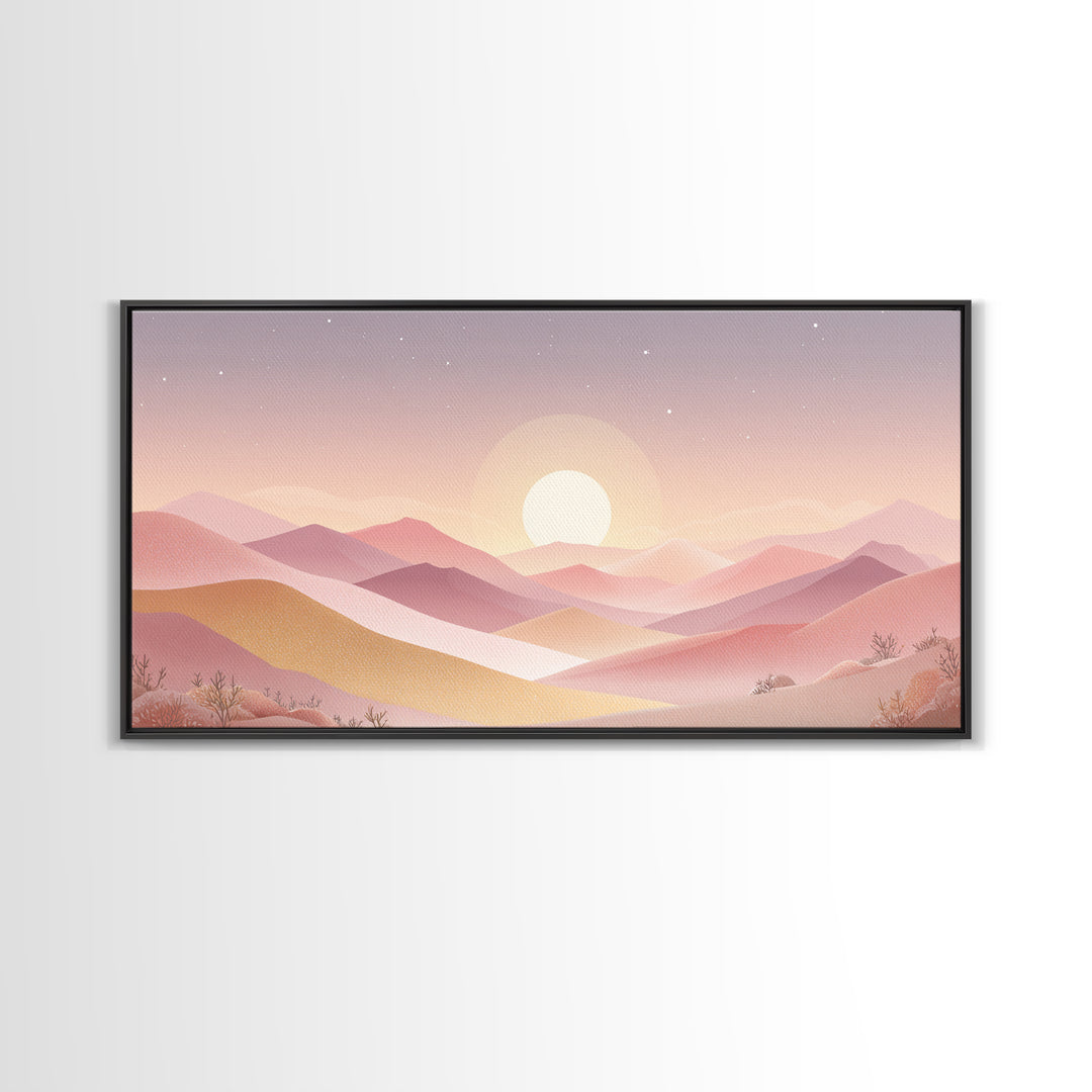 Pastel Layered Mountain Sunrise Wall Art, Minimalist Landscape, Pink Boho Decor, Nursery Art Print, Modern Home Decor Gift