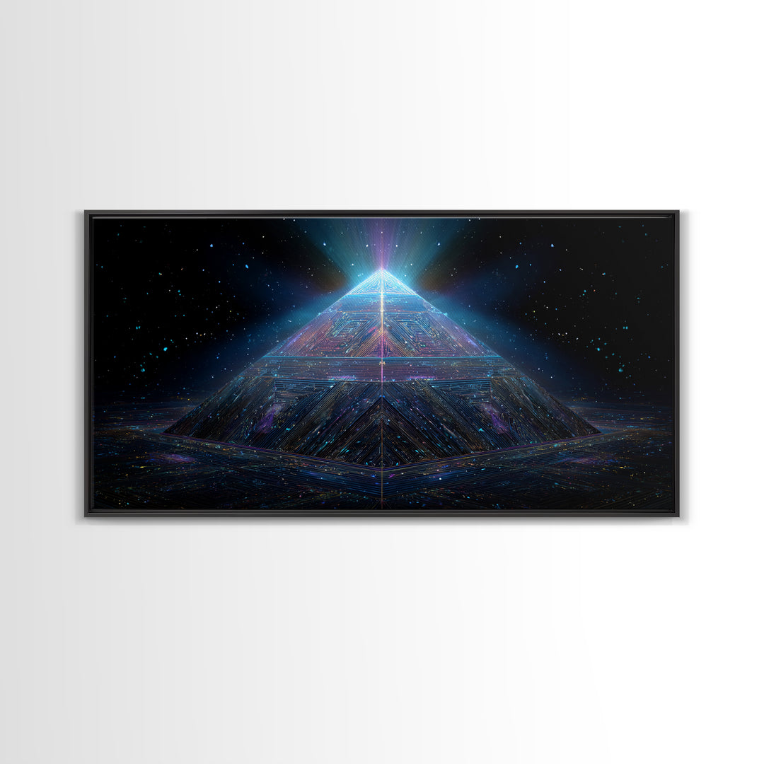 Cosmic Meditation Silhouette With Radiant Colorful Energy Aura Framed Canvas Print Spiritual Wall Art