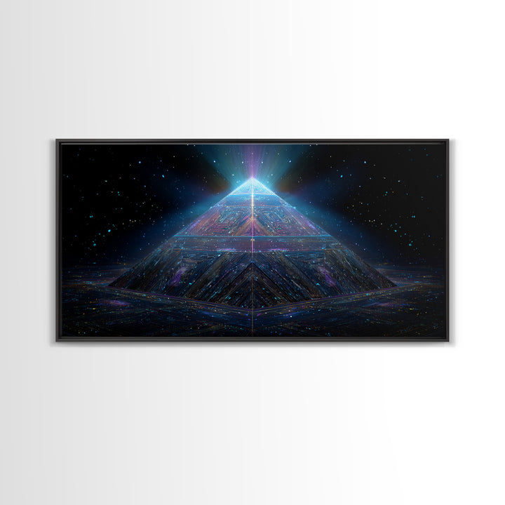 Cosmic Meditation Silhouette With Radiant Colorful Energy Aura Framed Canvas Print Spiritual Wall Art