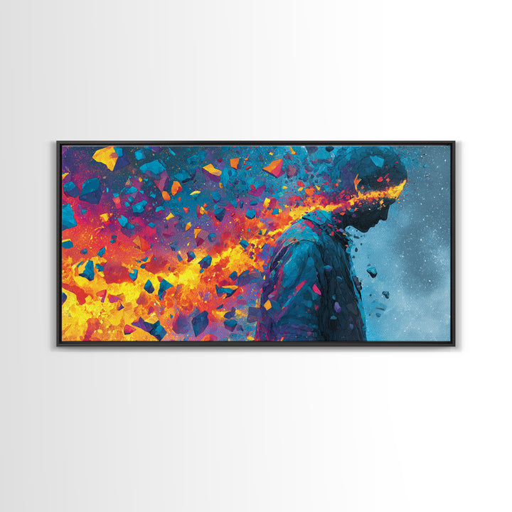 Vibrant Shattered Abstract Portrait With Exploding Colorful Pieces Contemporary Canvas Print