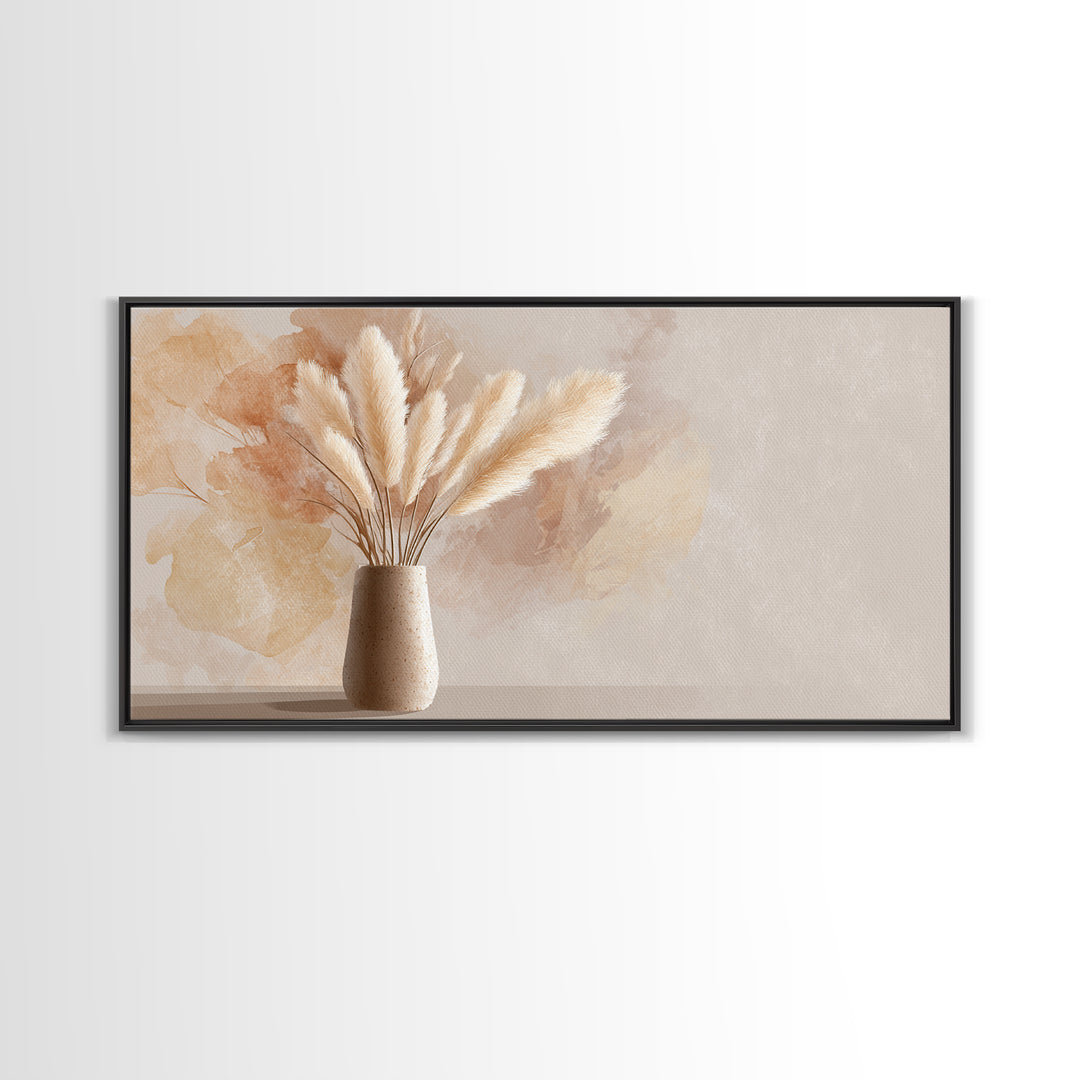 Neutral Pampas Grass Vase With Soft Beige Abstract Canvas Print, Minimalist Botanical Wall Art, Cozy Japandi Home Decor Print