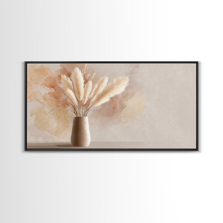 Neutral Pampas Grass Vase With Soft Beige Abstract Canvas Print, Minimalist Botanical Wall Art, Cozy Japandi Home Decor Print