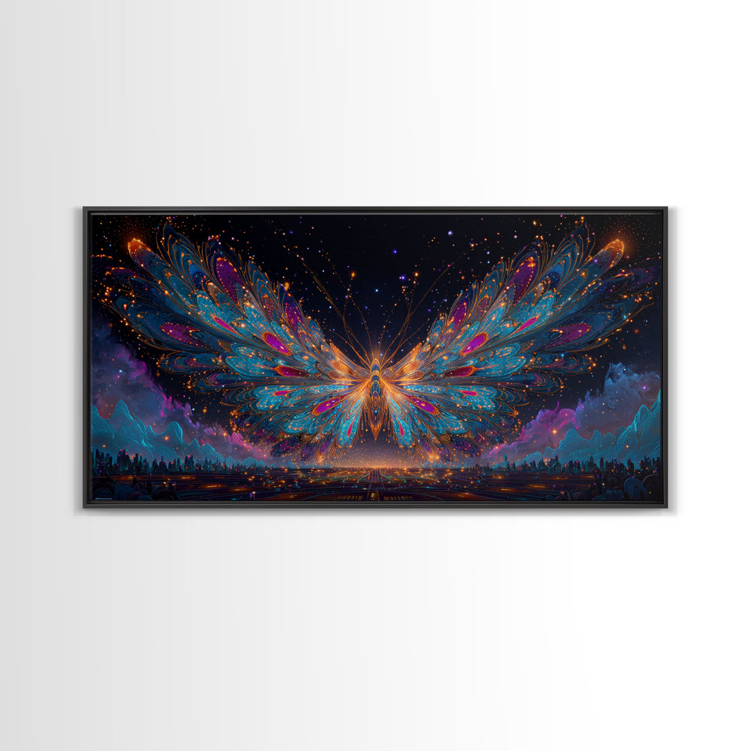 Ancient Temple Dramatic Neon Light Painting Canvas Print Wall Art Moody Home Decor Framed Canvas Print Mysterious Landscape Wall Art