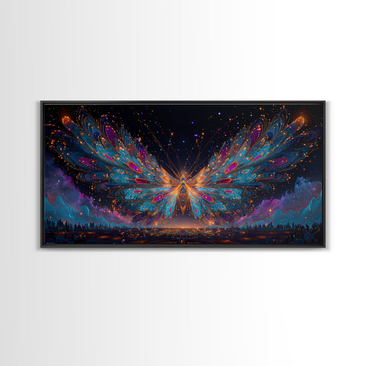 Ancient Temple Dramatic Neon Light Painting Canvas Print Wall Art Moody Home Decor Framed Canvas Print Mysterious Landscape Wall Art