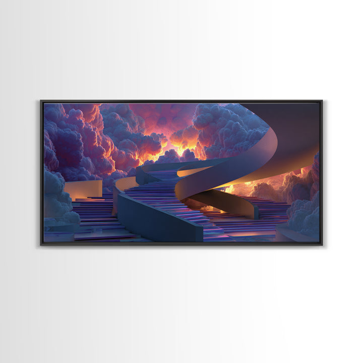 Futuristic Surreal Staircase In Colorful Clouds Digital Art Dreamscape Canvas Print