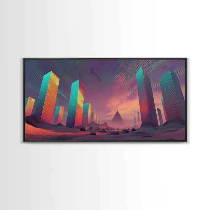 Colorful Psychedelic Meditation Artwork With Neon Lines Spiritual Wall Art Canvas Print
