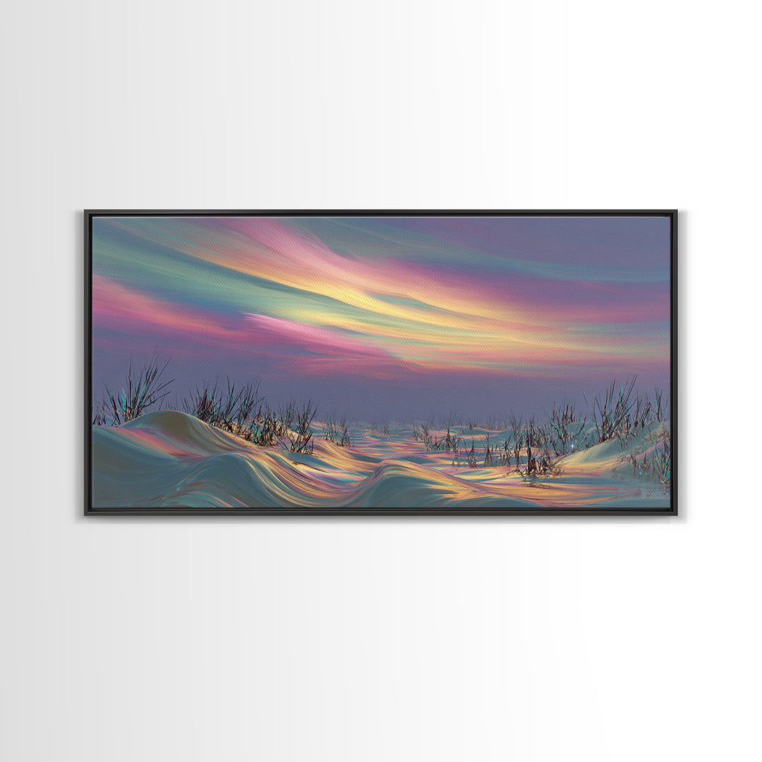 Vast Desert Prairie Landscape With Wagon And Distant Mountain Range Framed Canvas Print Rustic Wall Art For Country Home Decor