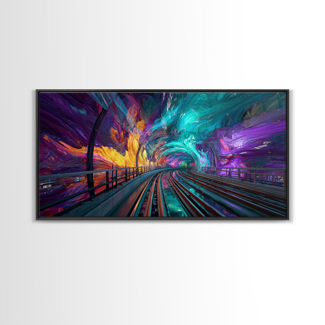 Vivid Abstract Colorful Tunnel With Paint Swirls And Rainbow Hues Canvas Print Modern Wall Art Framed Home Decor