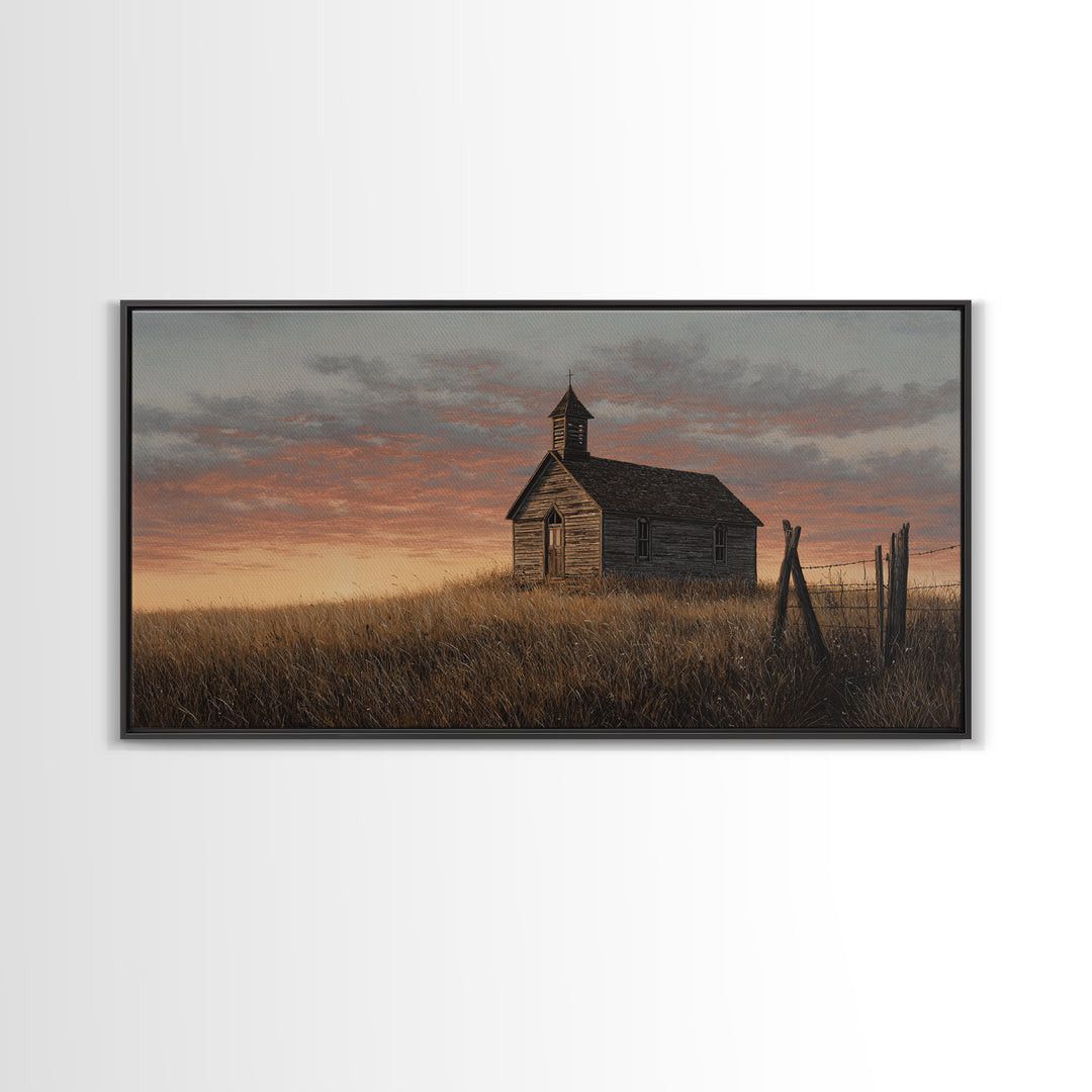 Rustic Countryside Scene With Barn And Wheat Field Warm Autumn Landscape Painting Canvas Print For Home