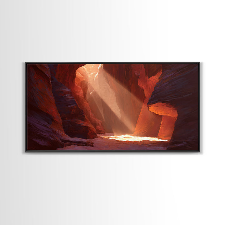 Red Rock Canyon Landscape With Warm Sunlight Rays Painting Wall Art Large Canvas Print Southwest Home Decor Rustic Wall Decor