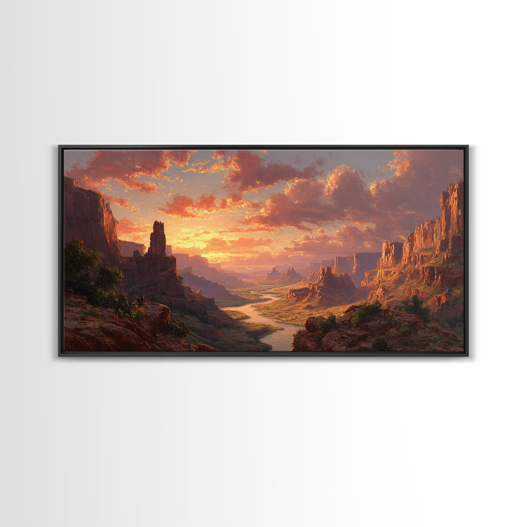 Sunset Over Monumental Canyon With Orange Glow In Dramatic Sky Large Wall Art Original Landscape Canvas Print