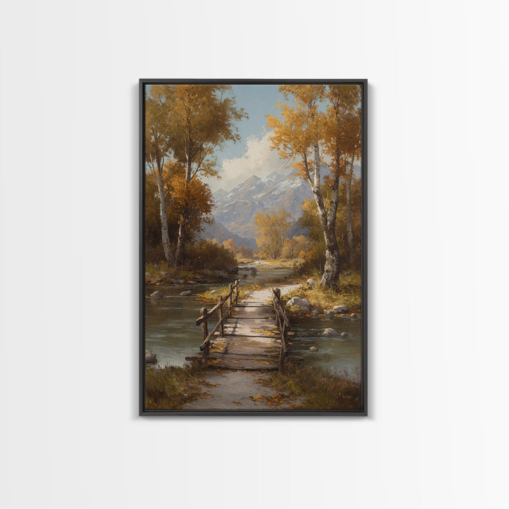 Classic Autumn Mountain Landscape Painting Wall Art Framed Canvas Print Rustic Home Decor